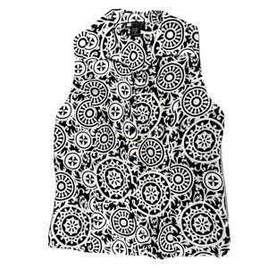 Carole Little 100% Linen Blouse Womens Size Medium Sleeveless Buttons Geometric